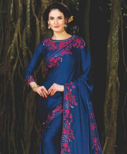 Royal Blue Georgette Mirror Work Border Sarees