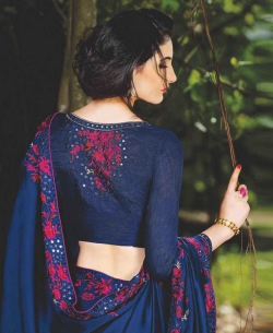 Royal Blue Georgette Mirror Work Border Sarees