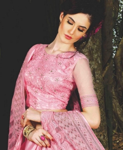 Pink Chiffon Embroidery Border Sarees
