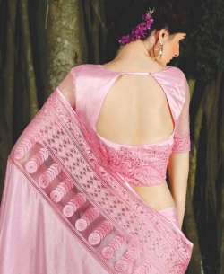 Pink Chiffon Embroidery Border Sarees