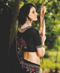 Black Georgette Thread Zari Border Sarees