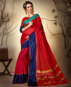 Red Khadi Silk Border Work Cotton Sarees