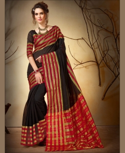 Black Khadi Silk Border Work Cotton Sarees