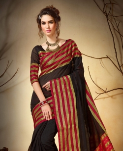 Black Khadi Silk Border Work Cotton Sarees