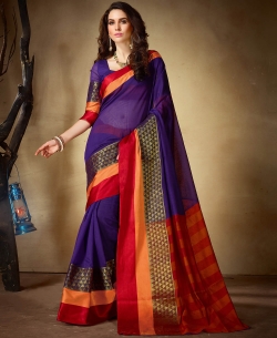 Blue Khadi Silk Border Work Cotton Sarees