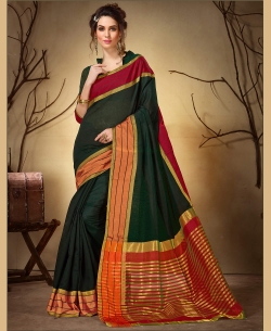 Green Khadi Silk Border Work Cotton Sarees
