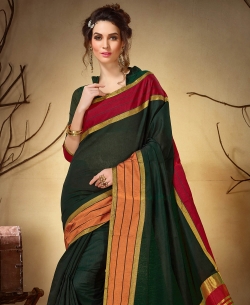 Green Khadi Silk Border Work Cotton Sarees