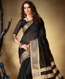 Black Khadi Silk Border Work Cotton Sarees