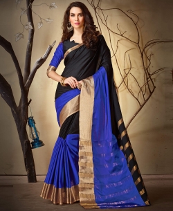 Black Khadi Silk Border Work Cotton Sarees