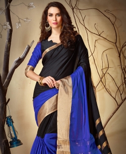 Black Khadi Silk Border Work Cotton Sarees