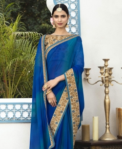 Blue Georgette Embroidery Border Sarees