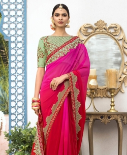 Pink Georgette Embroidery Border Sarees