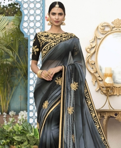 Grey Georgette Embroidery Border Sarees