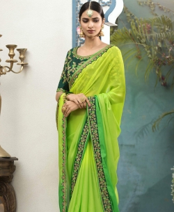 Light Green Georgette Embroidery Border Sarees