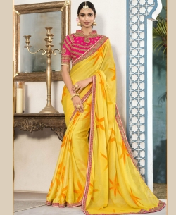 Yellow Chiffon Embroidery Border Sarees