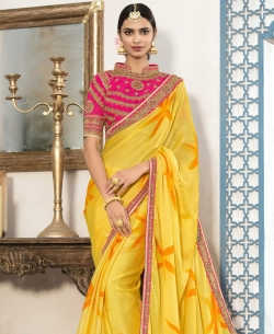 Yellow Chiffon Embroidery Border Sarees
