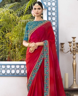 Red Georgette Embroidery Border Sarees
