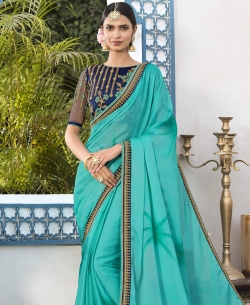Sky Blue Chiffon Embroidery Border Sarees