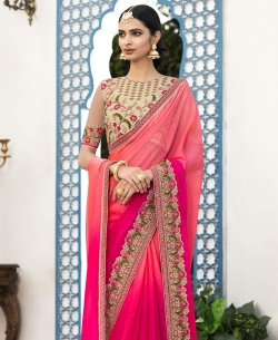 Peach Chiffon Embroidery Border Sarees