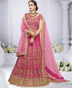 Pink Silk Zari Embroidery Lehenga Sarees