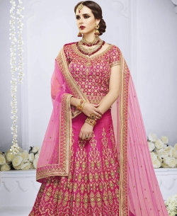 Pink Silk Zari Embroidery Lehenga Sarees