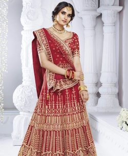 Maroon Bhagalpuri Zari Embroidery Lehenga Sarees