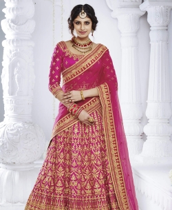 Pink Bhagalpuri Zari Embroidery Lehenga Sarees