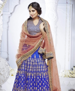 Royal Blue Bhagalpuri Zari Embroidery Lehenga Sarees