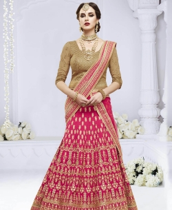 Pink Silk Zari Embroidery Lehenga Sarees