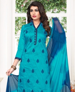 Sky Blue Cotton Floral Design Chudidhar Suits
