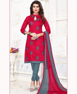 Red Cotton Floral Design Chudidhar Suits