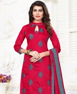 Red Cotton Floral Design Chudidhar Suits