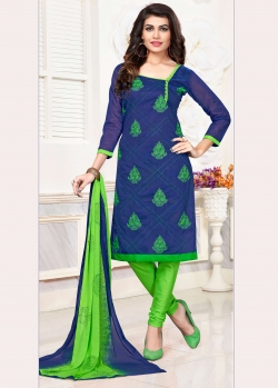 Navy Blue Cotton Floral Design Chudidhar Suits