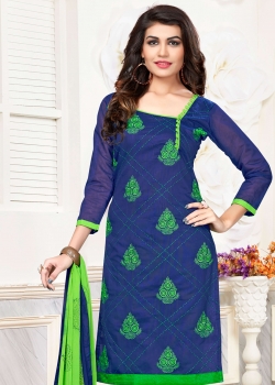 Navy Blue Cotton Floral Design Chudidhar Suits