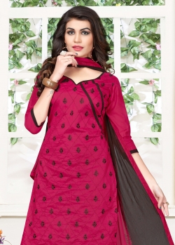 Pink Cotton Floral Design Chudidhar Suits