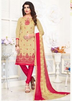 Beige Cotton Floral Design Chudidhar Suits