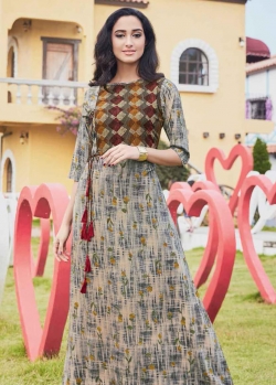 Multi Rayon Ethnic Printed Anarkali Kurtis