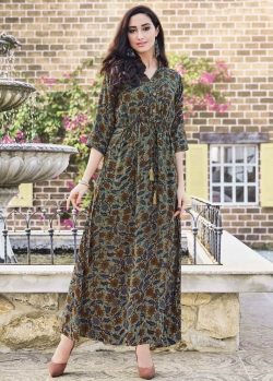 Multi Rayon Ethnic Printed Anarkali Kurtis