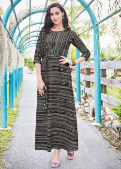 Black Rayon Ethnic Printed Anarkali Kurtis