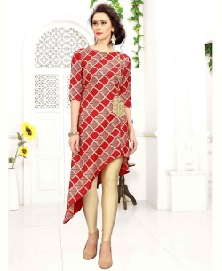 Red Rayon Printed Anarkali Kurtis