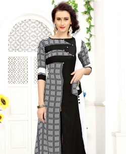 Black Rayon Printed Anarkali Kurtis
