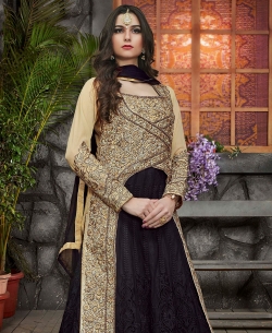 Beige Georgette Zari, Thread Work Long Choli Lehengas