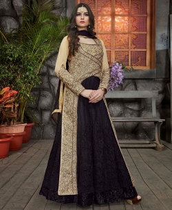 Beige Georgette Zari, Thread Work Long Choli Lehengas