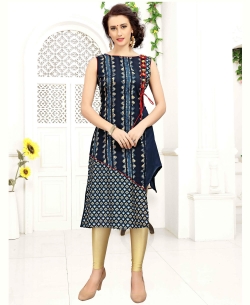 Blue Rayon Printed Anarkali Kurtis