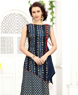 Blue Rayon Printed Anarkali Kurtis
