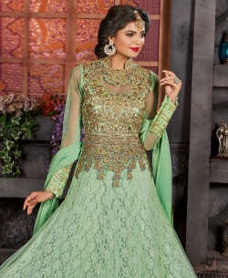 Green Net Jacquard Zari, Thread Work Anarkali Suits