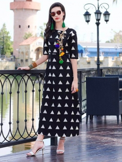 Black Cotton Printed Anarkali Kurtis