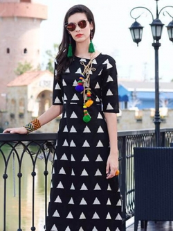 Black Cotton Printed Anarkali Kurtis