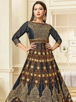 Navy Blue Silk Embroidery Gowns