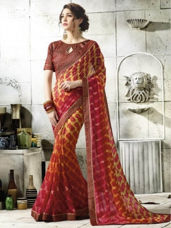 Maroon Georgette Printed Regular Sarees